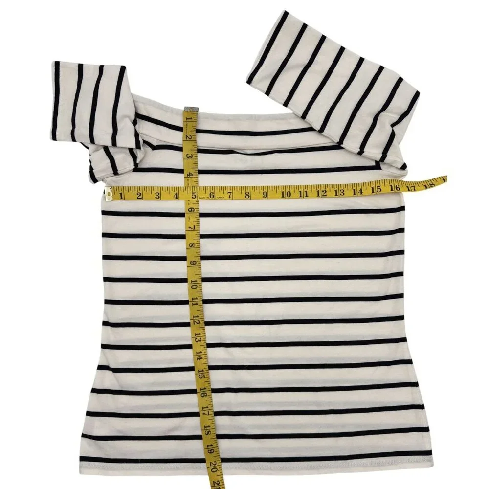 Black & White By Loft Size Medium Off-Shoulder Top With 3/4 Sleeves In Black & W - Picture 2 of 5